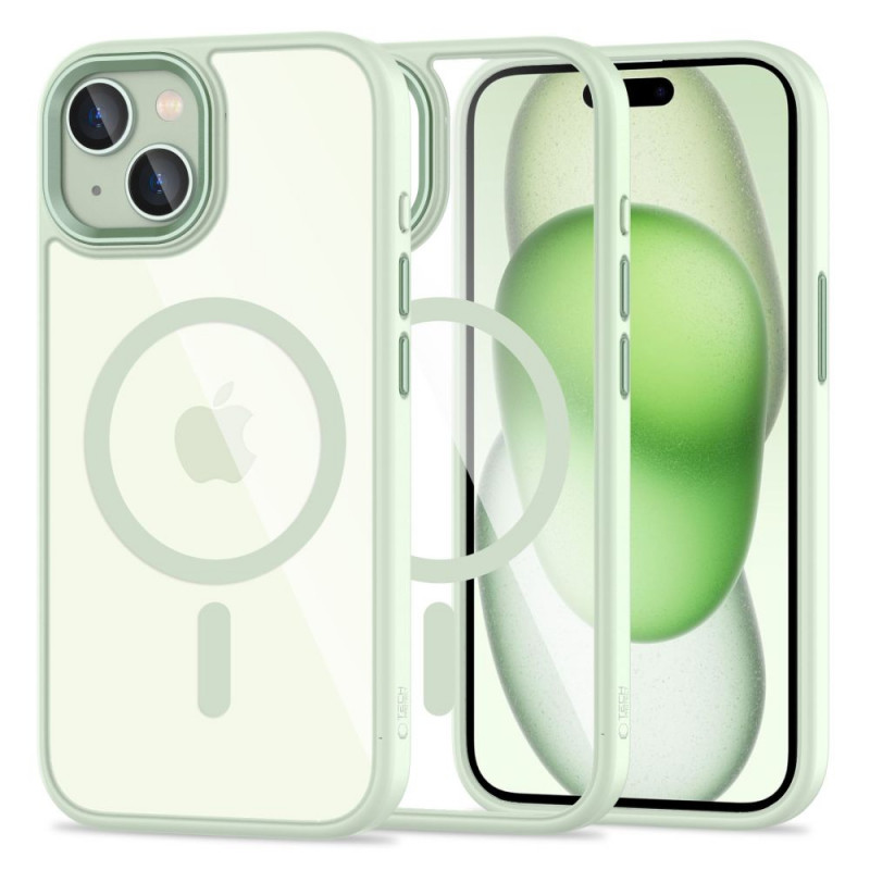 Capa Tech-Protect MagMat MagSafe para Apple iPhone 15, verde/transparente
