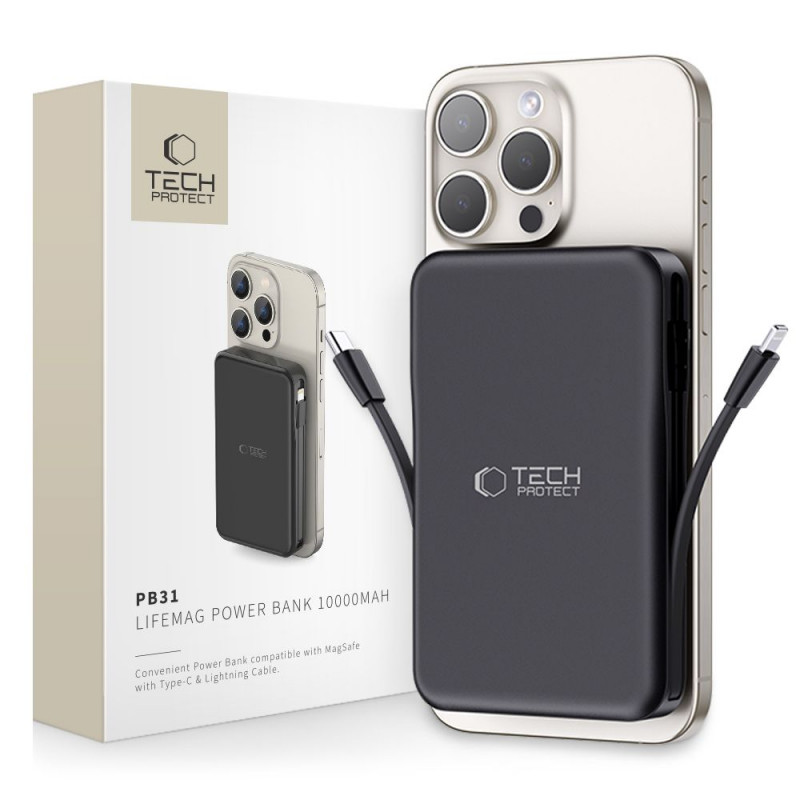 Tech-Protect PB31 LifeMag power bank MagSafe 10000 mAh, 15 W, preto