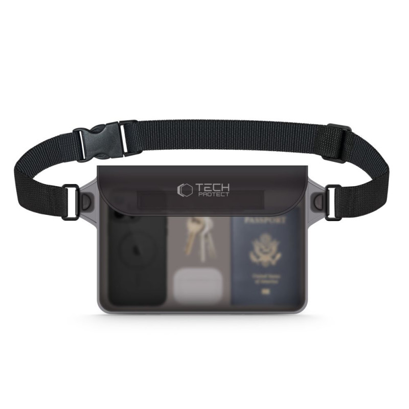 Tech-Protect UWP10 Bolsa Universal Impermeável, Preto/Transparente