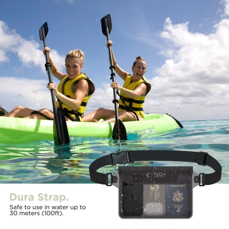 Tech-Protect UWP10 Bolsa Universal Impermeável, Preto/Transparente