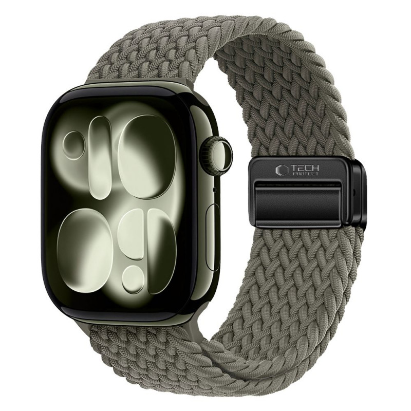 Pulseira Tech-Protect Nylonmag para Apple Watch 4/5/6/7/8/9/SE/Ultra 1/2, 42/44/45/49 mm, verde-azeitona acinzentado