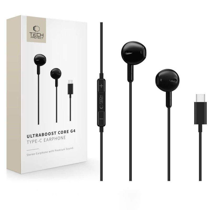 Auscultadores com fios Tech-Protect Ultraboost Core G4 USB-C, pretos