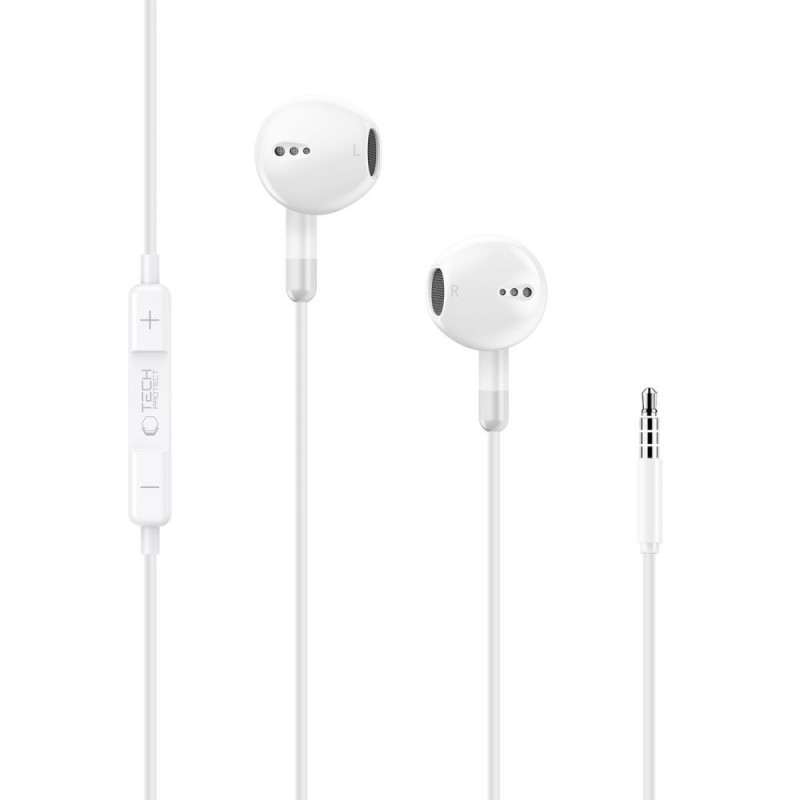 Auscultadores com fios Tech-Protect Ultraboost Core G4 Mini Jack 3,5 mm, brancos (THP5619)