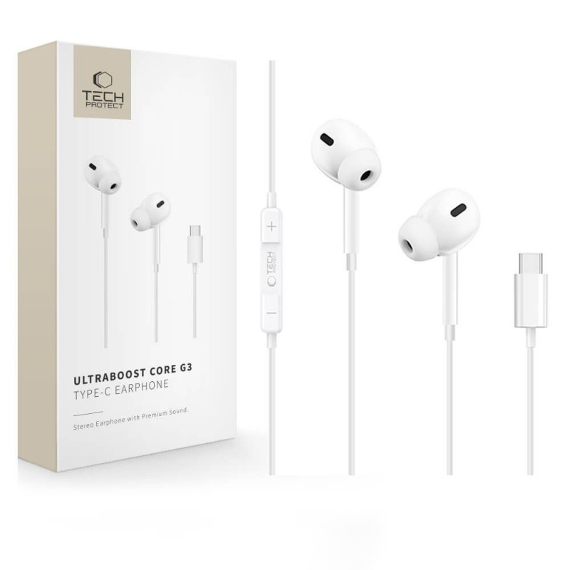 Auscultadores com fios Tech-Protect Ultraboost Core G3 USB-C, brancos