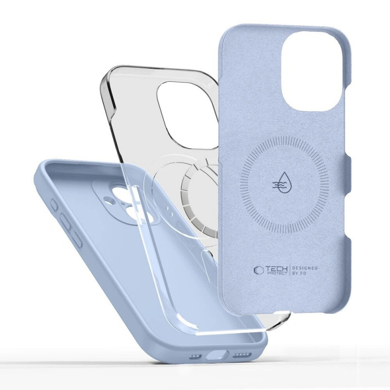 Capa de silicone MagSafe Tech-Protect para Apple iPhone 17, azul névoa