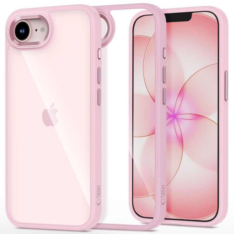 Capa Tech-Protect Magmat para Apple iPhone 16e / 17e, rosa suave/transparente
