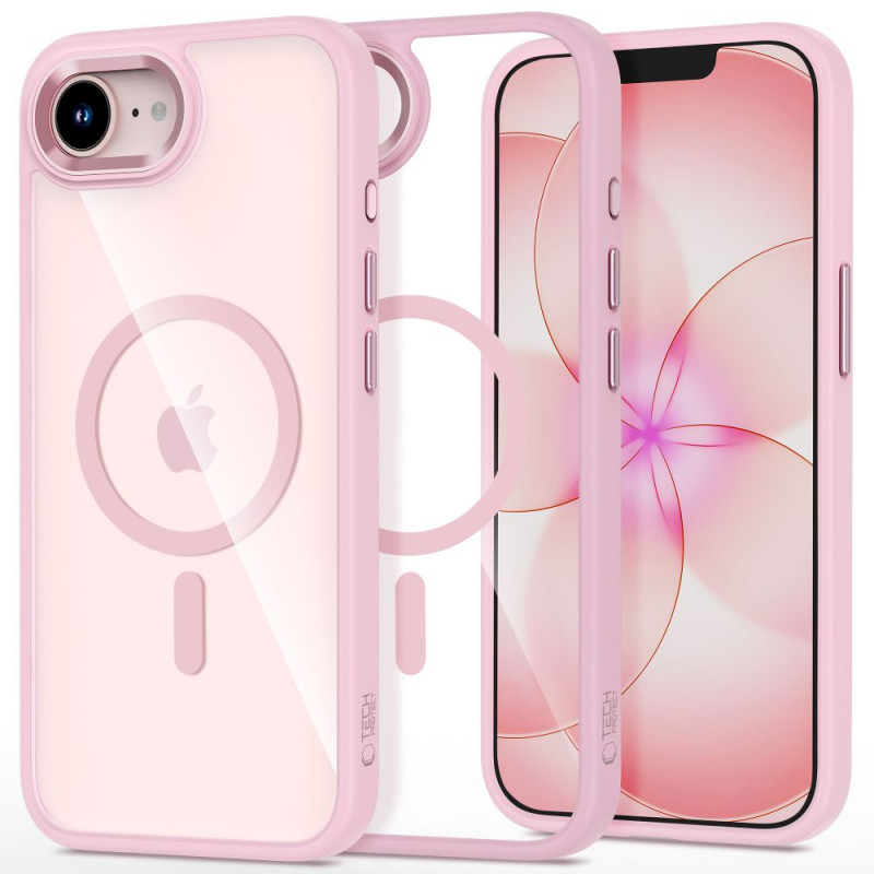 Capa MagSafe Magmat Tech-Protect para Apple iPhone 16e / 17e, rosa suave/transparente