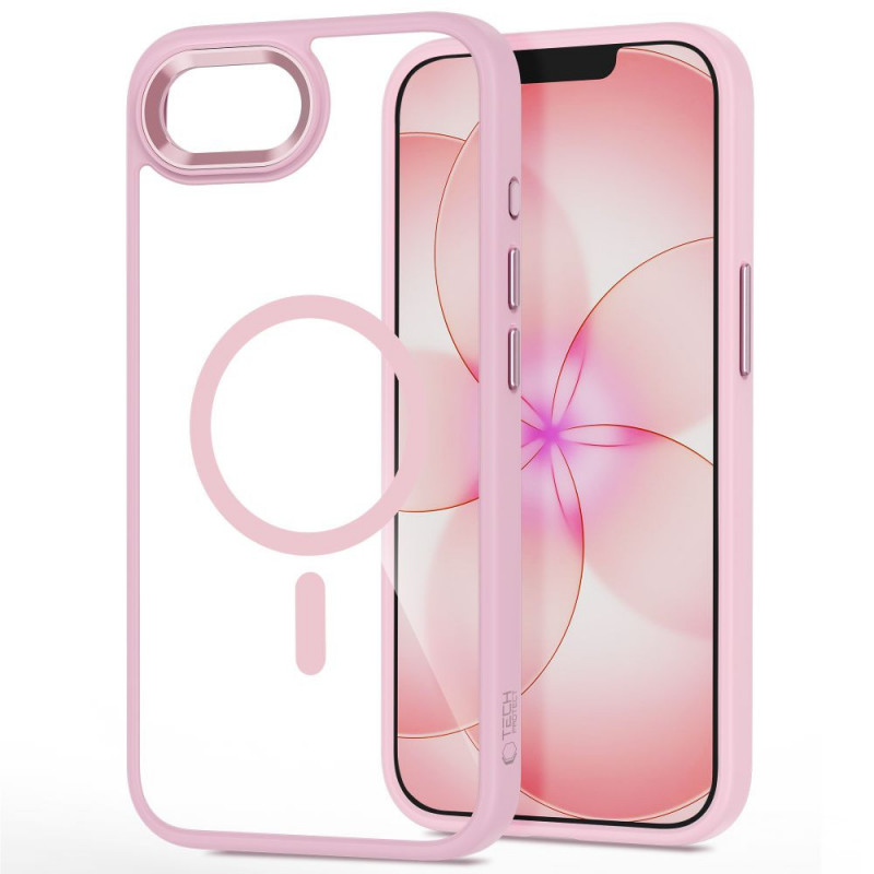 Capa MagSafe Magmat Tech-Protect para Apple iPhone 16e / 17e, rosa suave/transparente