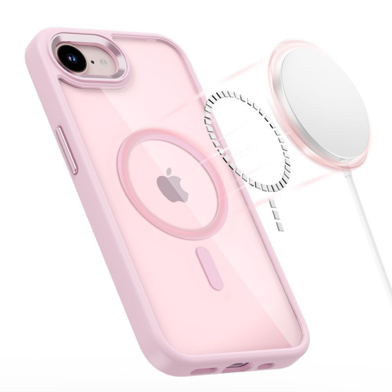 Capa MagSafe Magmat Tech-Protect para Apple iPhone 16e / 17e, rosa suave/transparente