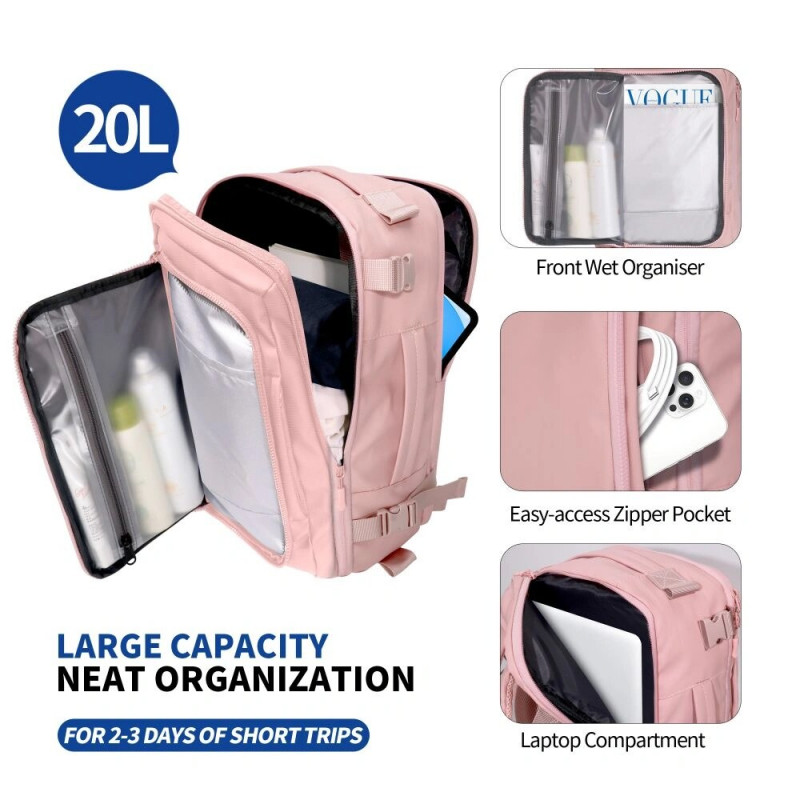 Mochila de cabine para portátil Tech-Protect Defender S50 Ryanair & Wizzair, 20 L, 40x20x25 cm, rosa empoeirado