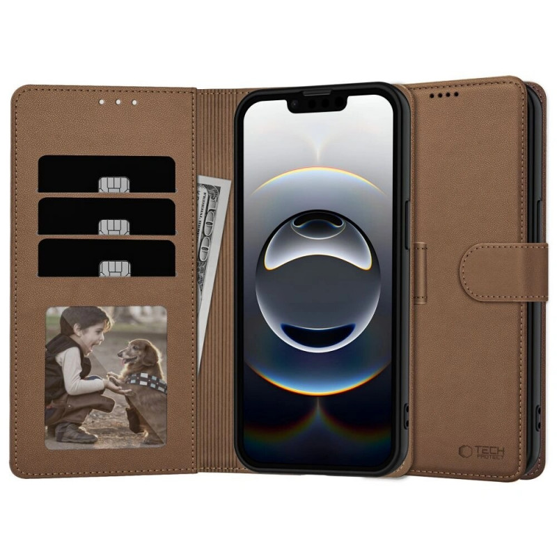 Capa com carteira Tech-Protect para Apple iPhone 17e / 16e, castanha