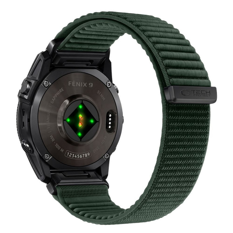 Pulseira para relógio Tech-Protect NylonLoop Garmin Fenix 5X / 5X Plus / 6X / 6X Pro / 7X / 8 / 8 Pro / 9 / 9 Pro (51 mm), verde militar