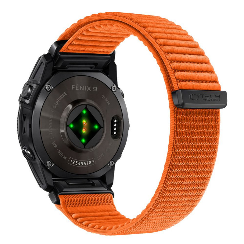 Pulseira Tech-Protect NylonLoop para Garmin Fenix 5X / 5X Plus / 6X / 6X Pro / 7X / 8 / 8 Pro / 9 / 9 Pro (51 mm), Laranja Sinal