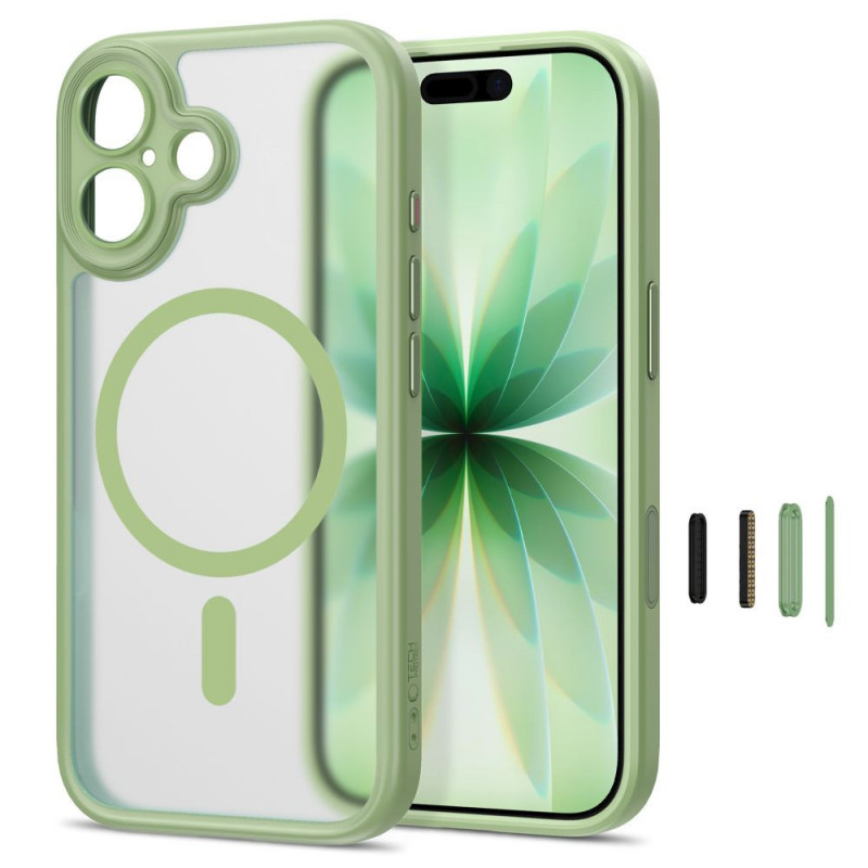 Capa Tech-Protect MagPeak MagSafe CC para Apple iPhone 17, verde-sálvia mate