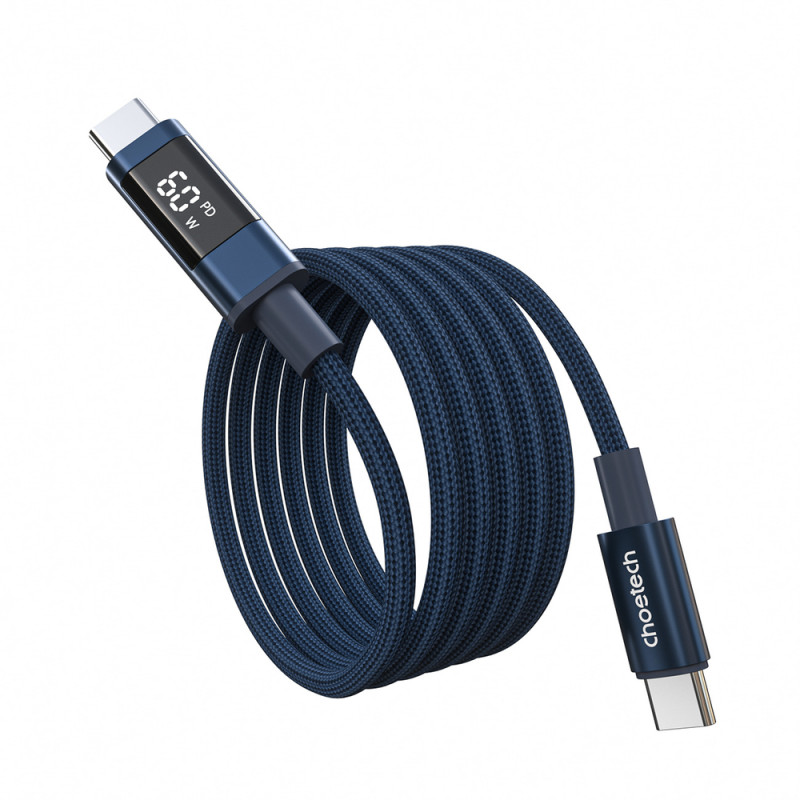 Cabo USB-C para USB-C Choetech XCC-1068 PD 60W com ecrã, 1,2 m, azul