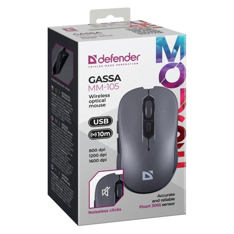 Rato sem fios Defender Gassa MM-105 RF Silent, cinzento