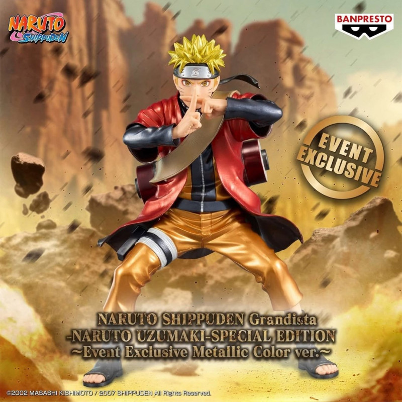 Bandai Banpresto Event Exclusive Grandista Naruto - Naruto Uzumaki Metallic Color, figura colecionável