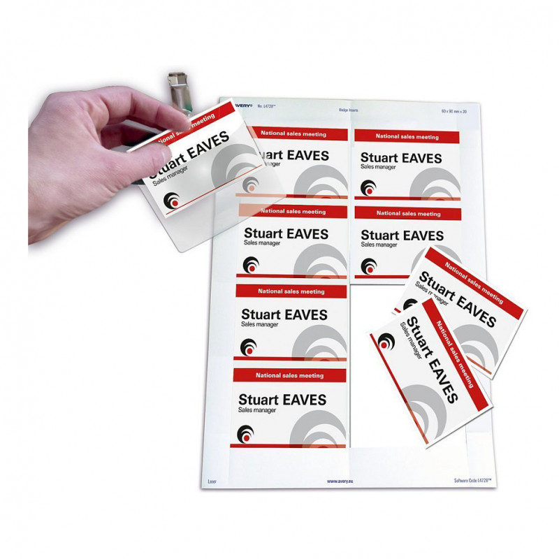 Etiquetas autocolantes para crachás de identificação Avery Zweckform L4727-20, 90 x 54 mm, branco