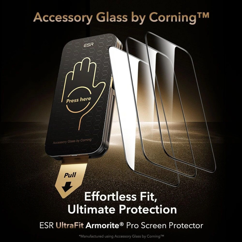 Protetor de ecrã em vidro temperado ESR UltraFit Armorite Pro com Glass by Corning para Apple iPhone 17 Pro Max, ESR928