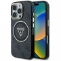 Capa MagSafe Guess GUHMP16LHG4PRTGK IML Metal Glitter 4G Circle Triangle para Apple iPhone 16 Pro, preta