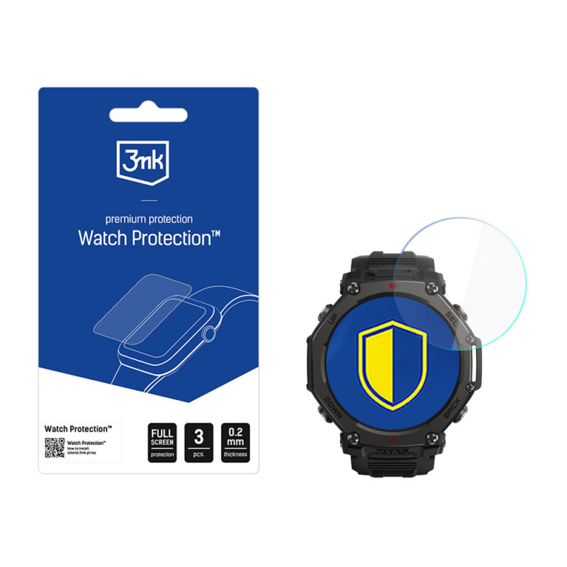 Película protetora de ecrã híbrida 3mk FlexibleGlass Watch para Amazfit T-Rex 3 Pro 44 mm