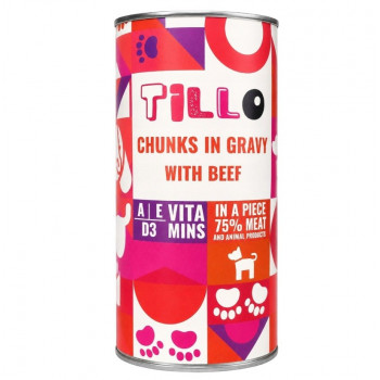 TILLO Pedaços em molho de vaca comida húmida para cães, 1250 g