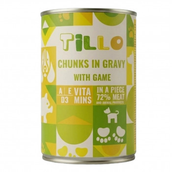 TILLO Pedaços em molho de caça comida húmida para cães, 415 g