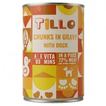 TILLO Pedaços em molho de pato comida húmida para cães, 415 g