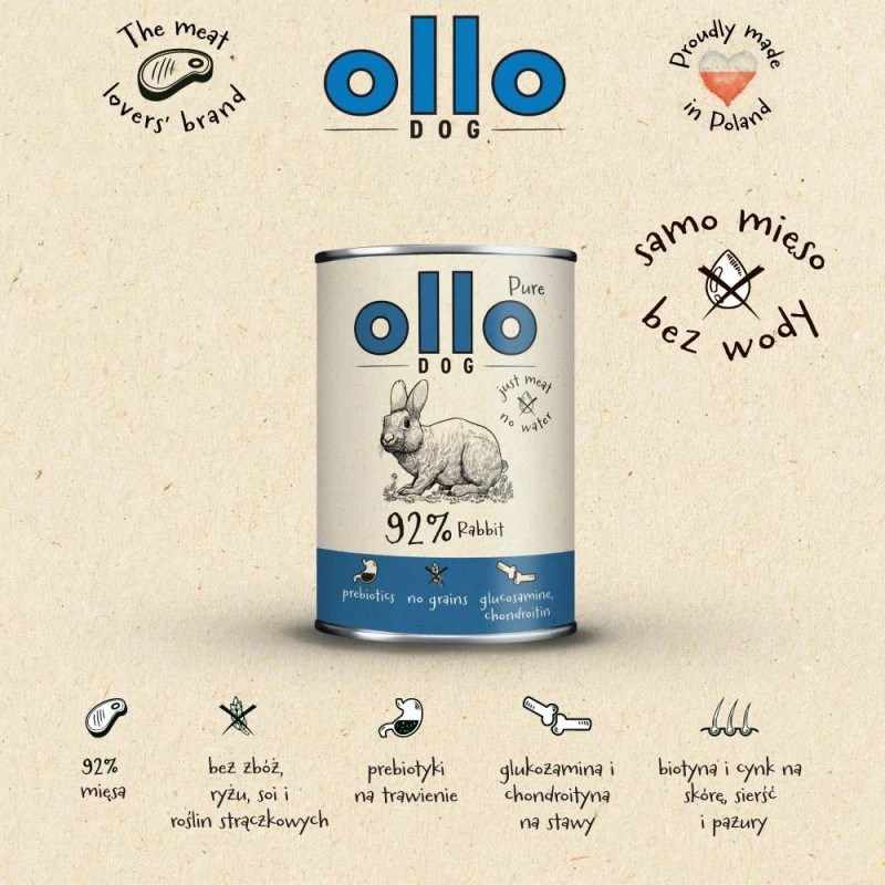 Comida húmida para cães OLLO Pure Rabbit, 400 g