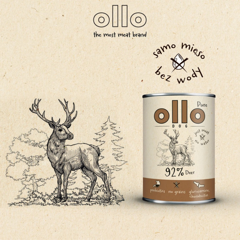 Comida húmida para cães OLLO Pure Deer, 850 g