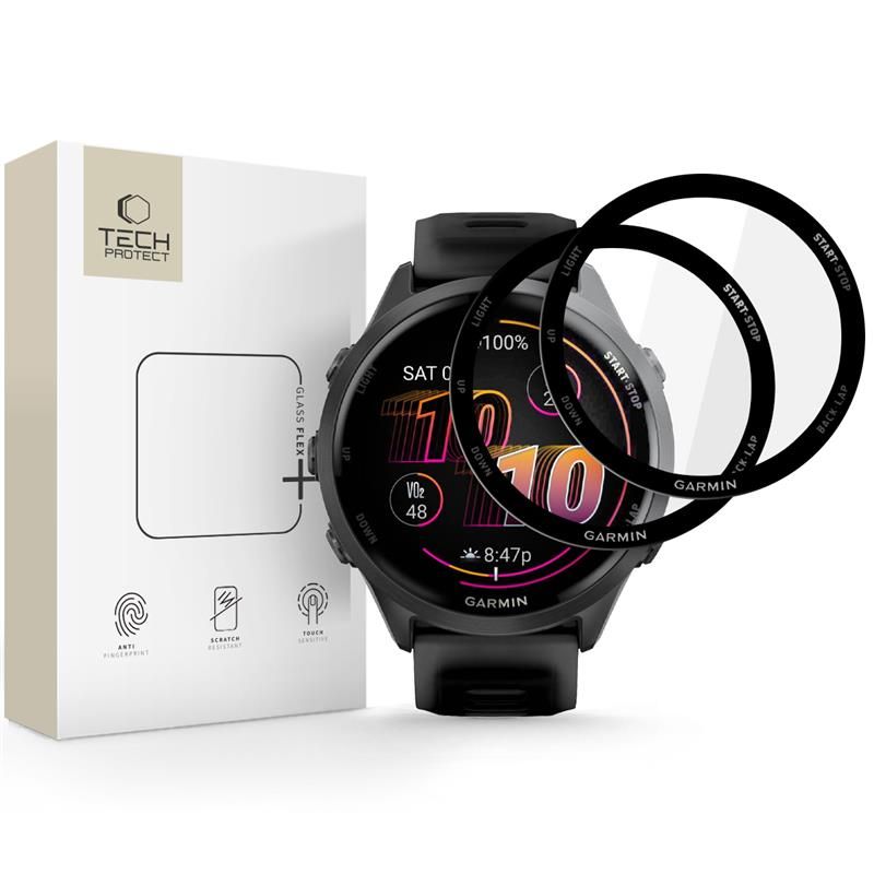 Película de vidro híbrido Tech-Protect Glass Flex+ para Garmin Forerunner 970 / 570 47 mm (2 un.), preta