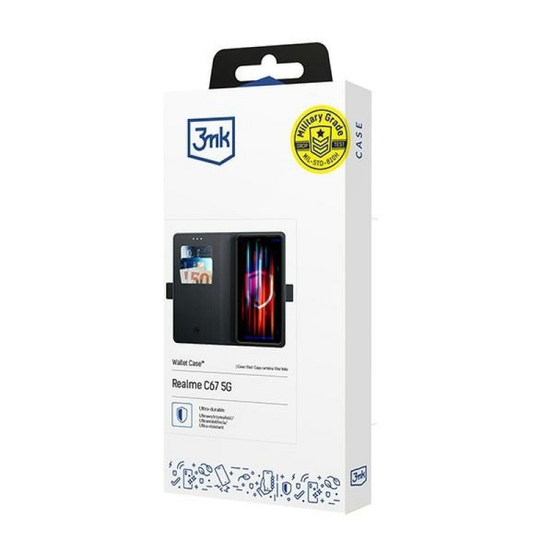 Capa carteira 3MK Wallet Case para Realme C67 5G, preta