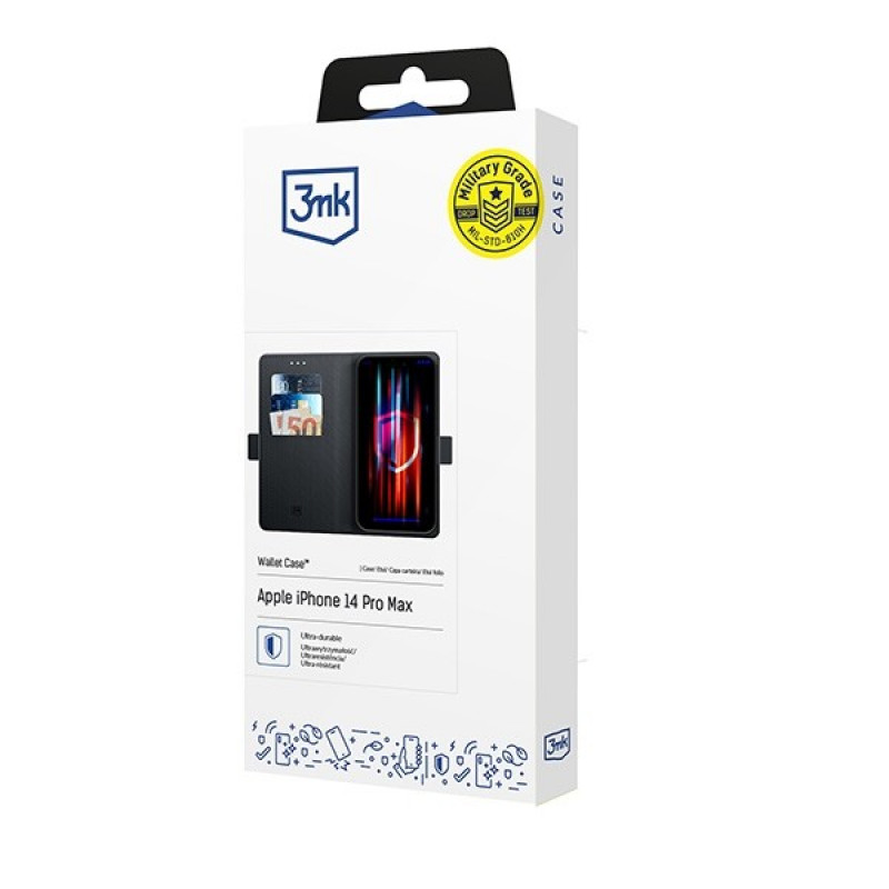 Capa carteira 3MK Wallet Case para Apple iPhone 14 Pro Max, preta