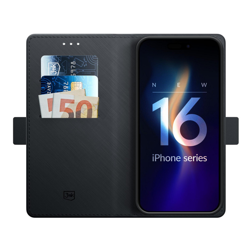 Capa tipo carteira 3MK para Apple iPhone 16 Pro Max, preta