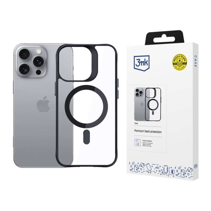 3mk Satin Armor MagCase com MagSafe para Apple iPhone 16 Pro, Transparente com Moldura Preta