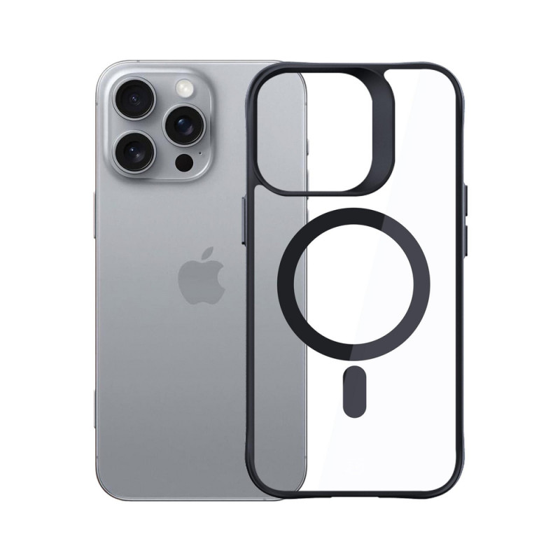 3mk Satin Armor MagCase com MagSafe para Apple iPhone 16 Pro, Transparente com Moldura Preta