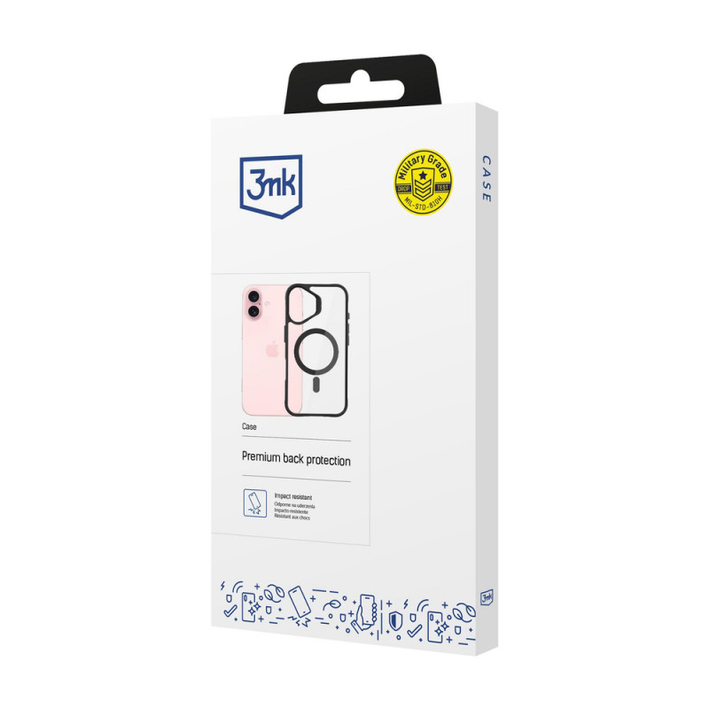 3mk Satin Armor MagCase com MagSafe para Apple iPhone 16 Plus (W-3SAMaCa-AiP16Plu-0), Transparente com Moldura Preta