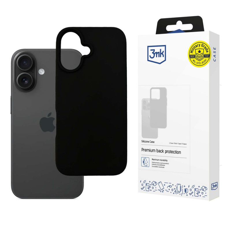Capa de silicone 3mk para Apple iPhone 16 Plus, preta