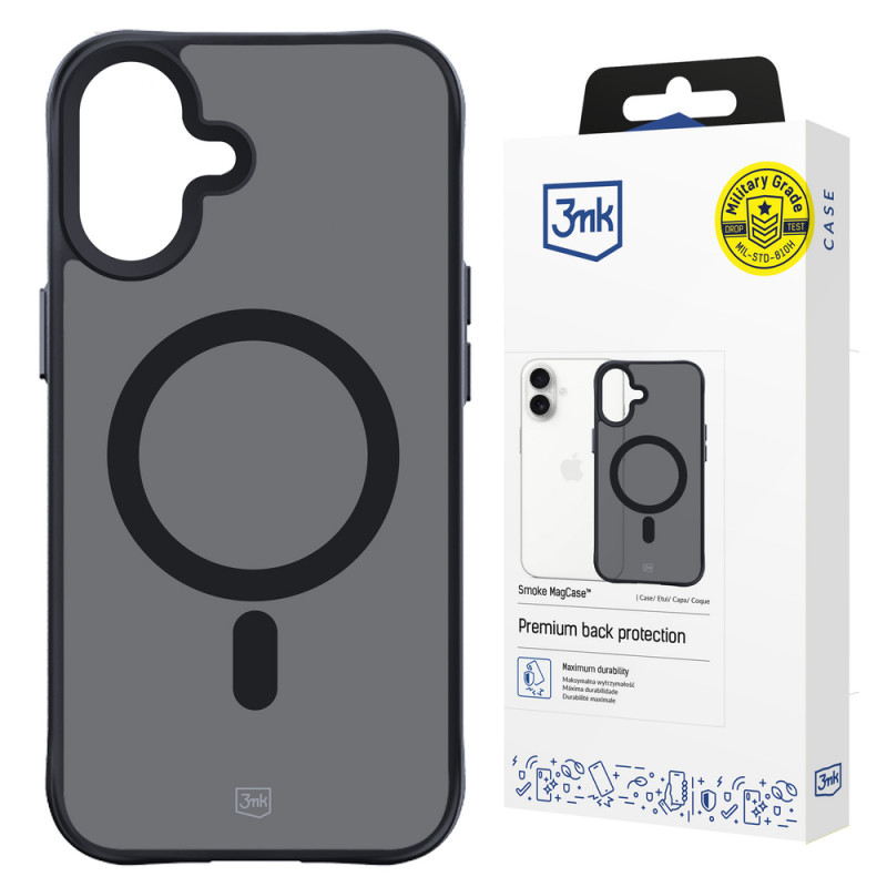 3mk Smoke MagCase com MagSafe para Apple iPhone 16 (W-3SmoMaCa-AiP16-0), semitransparente