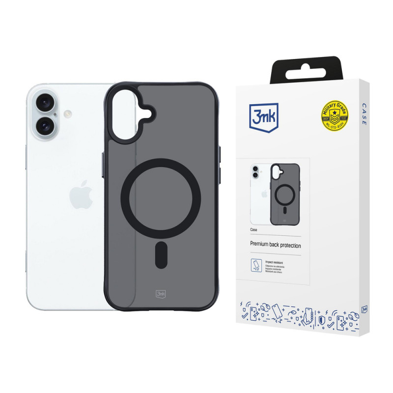 3mk Smoke MagCase com MagSafe para Apple iPhone 16 Plus (W-3SmoMaCa-AiP16Plu-0), semitransparente