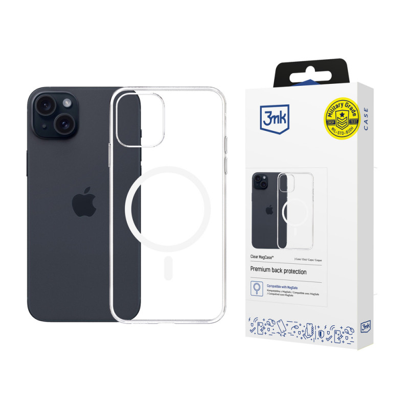 3mk Clear MagCase para Apple iPhone 15 Plus, Transparente