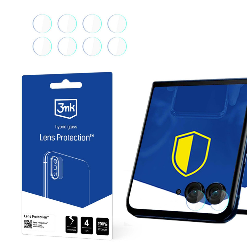 Protetor de lente de câmara 3mk Lens Protect Hybrid Glass para Motorola Razr 50 (frontal), 4 unid.