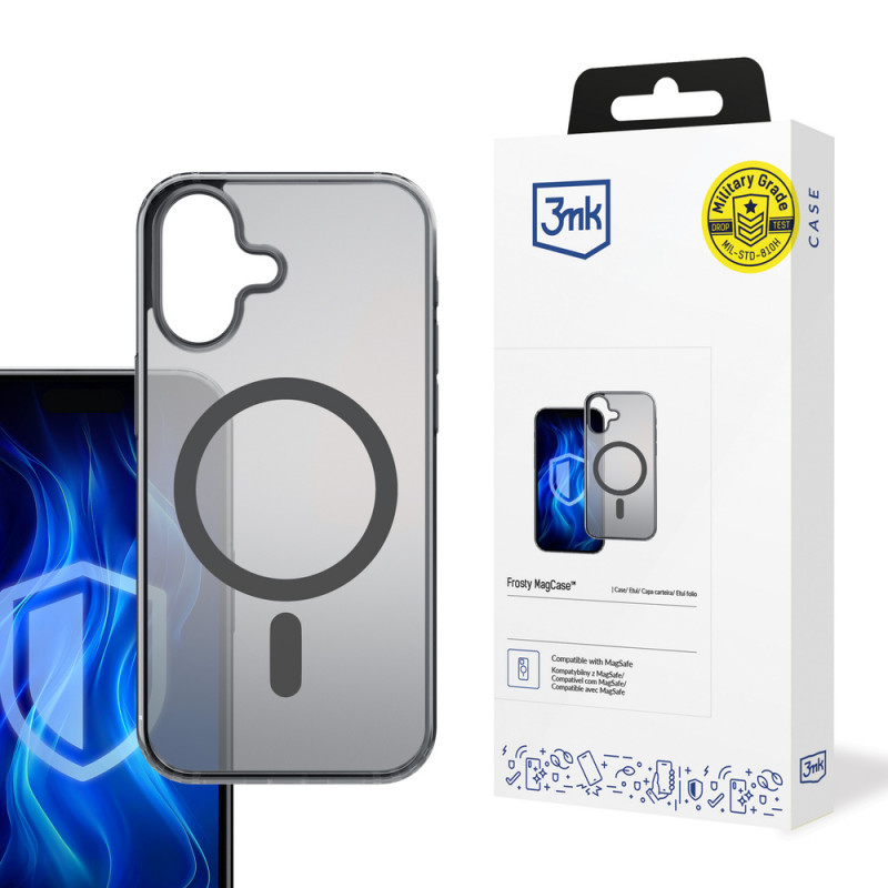 Capa 3MK Frosty MagCase para Apple iPhone 16, preta