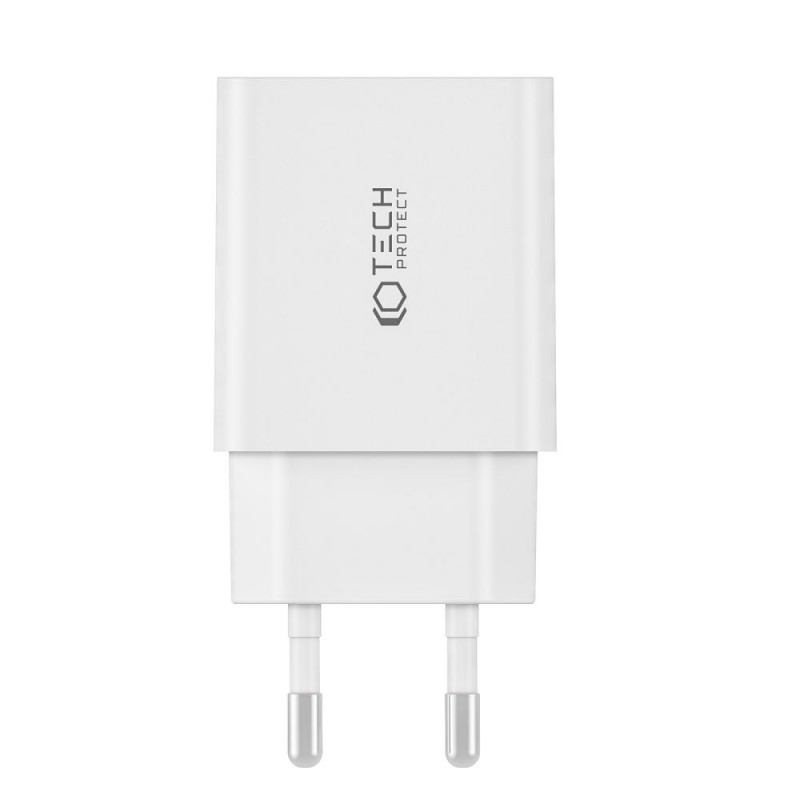 Carregador de parede Tech-Protect NC30W 2 portas PD 30W QC 3.0, branco