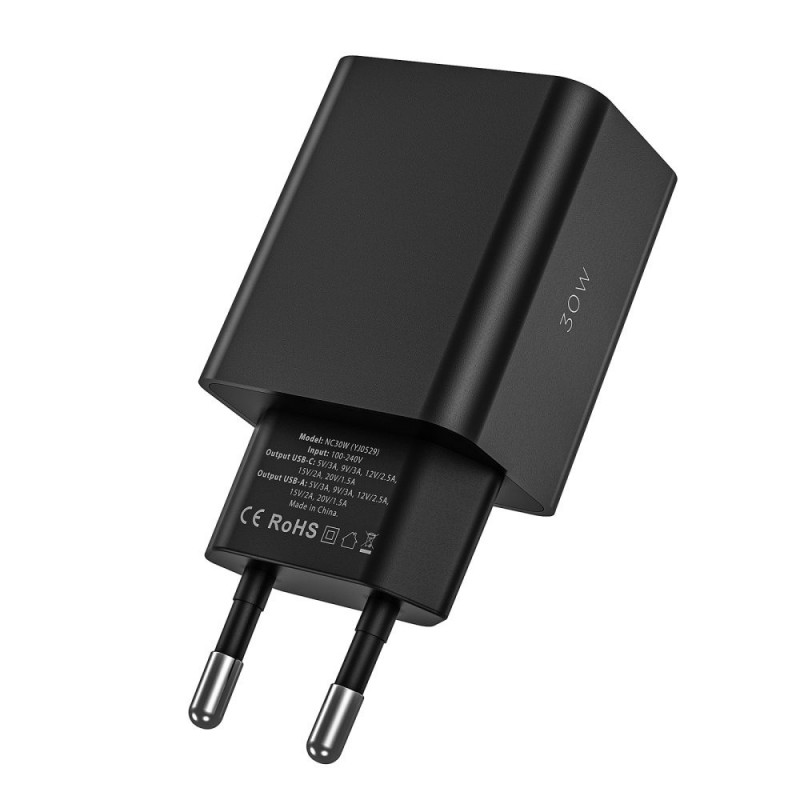 Carregador de parede Tech-Protect NC30W 2 portas PD 30W QC 3.0, branco