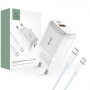 Carregador de parede Tech-Protect C20W de 2 portas PD 20W QC 3.0 com cabo USB-C, branco