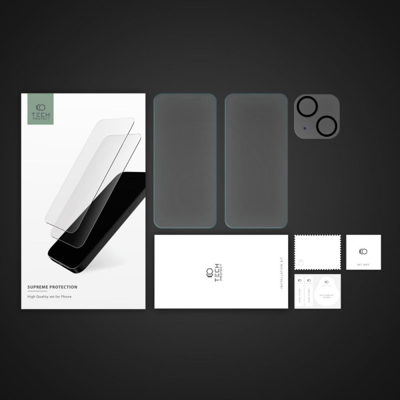 Tech-Protect Supreme Set vidro temperado para Apple iPhone 15, transparente (2+1 un.)