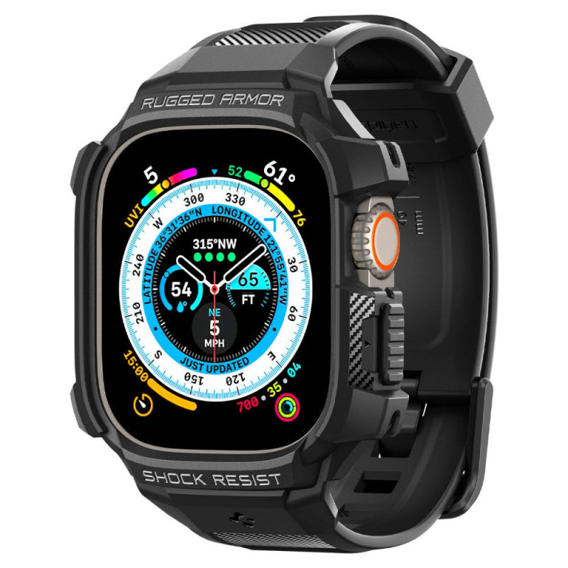 Spigen Rugged Armor Pro Strap Case para Apple Watch Ultra 1 / 2 / 3 49 mm, preto