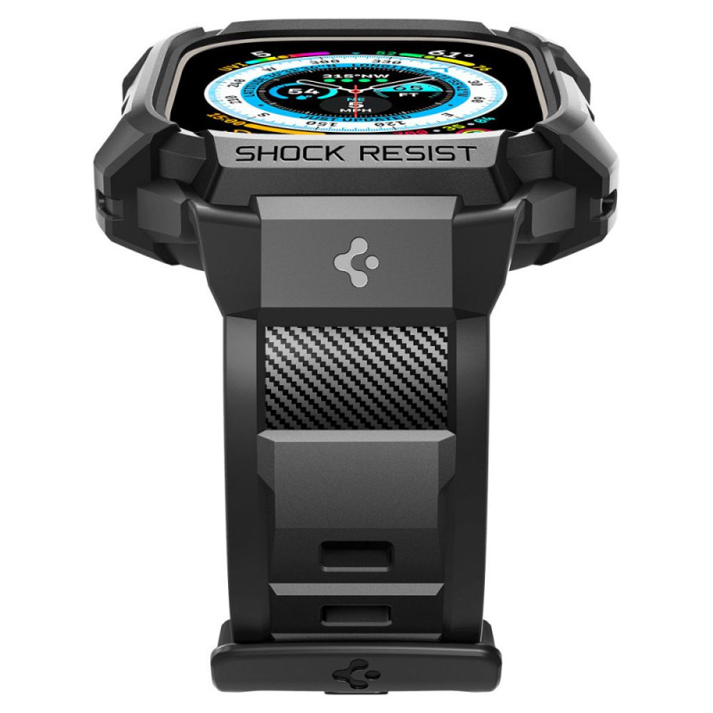 Spigen Rugged Armor Pro Strap Case para Apple Watch Ultra 1 / 2 / 3 49 mm, preto