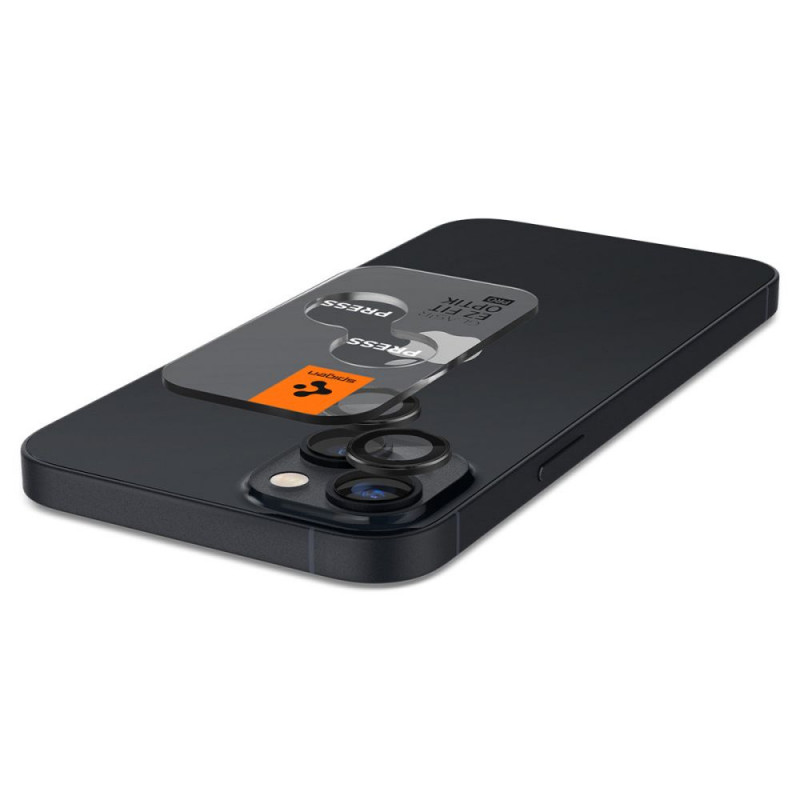 Protetor de lentes da câmara Spigen Optik.tR EZ Fit para Apple iPhone 14 / 14 Plus / 15 / 15 Plus, preto (2 un.)